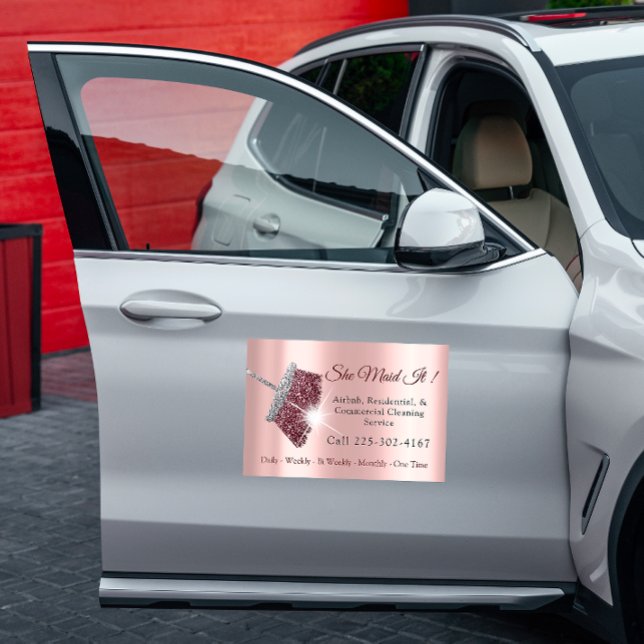 Classy Cleaning Service Maid Rose Silver Pink Busi Car Magnet (Classy Cleaning Service Maid Rose Silver Pink Busi Car Magnet)