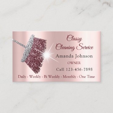 Classy Cleaning Service Maid Rose Silver Pink Business Card