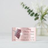 Classy Cleaning Service Maid Rose Silver Pink Business Card (Standing Front)