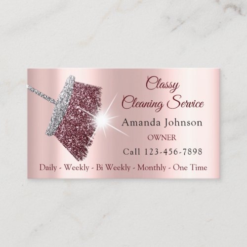 Classy Cleaning Service Maid Rose Silver Pink Business Card