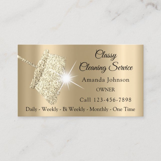 Classy Cleaning Service Maid Sepia Gold Spark Business Card (Front)