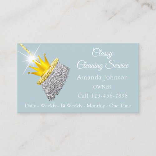 Classy Cleaning Service Maid Silver Broom Crown  Business Card