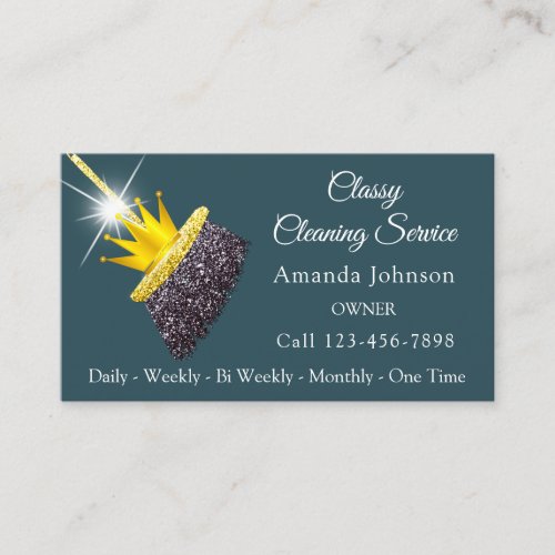 Classy Cleaning Service Maid Teal Gold Crown  Business Card