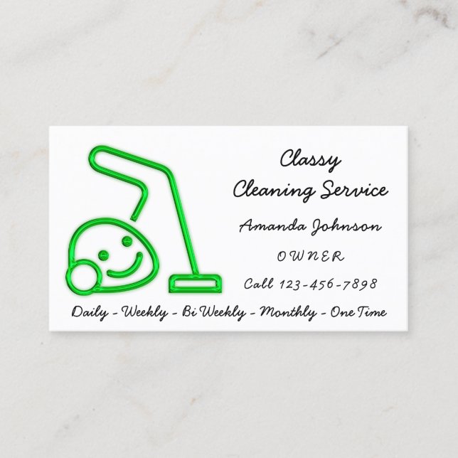 Classy Cleaning Service Maid Vacuum Cleaner ECO Business Card (Front)
