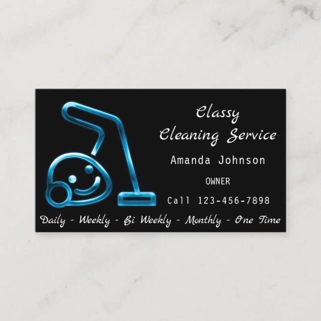 Classy Cleaning Service Maid Vacuum Cleaner Smile  Business Card (Front)