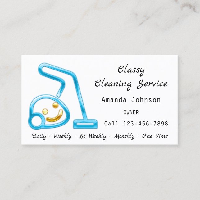 Classy Cleaning Service Maid Vacuum Cleaner Smiles Business Card (Front)