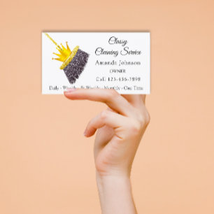Classy Cleaning Service Maid White Gold Crown Business Card