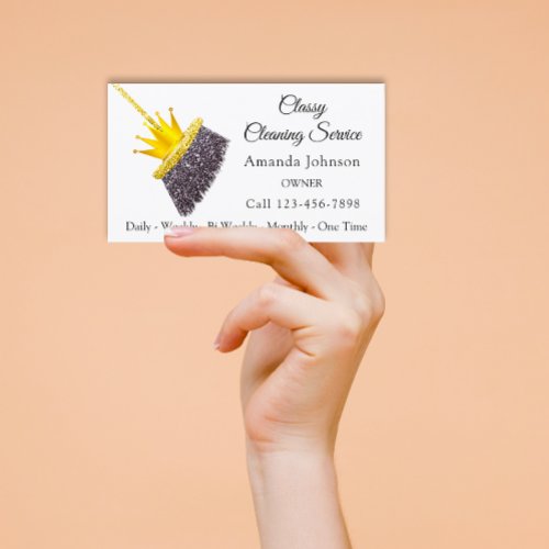Classy Cleaning Service Maid White Gold Crown  Business Card