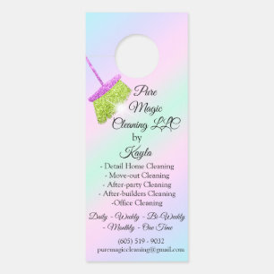 Classy Cleaning Service Move-out Pink Blue Broom  Door Hanger