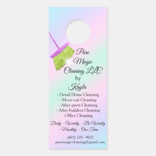 Classy Cleaning Service Move_out Pink Blue Broom  Door Hanger