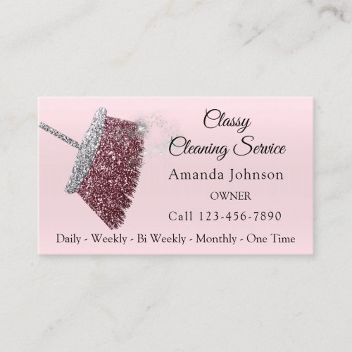 Classy Cleaning Service Residential Silver Pink Business Card