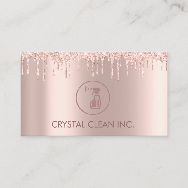 Classy Cleaning Service Rose Glitter Drips  Business Card (Front)