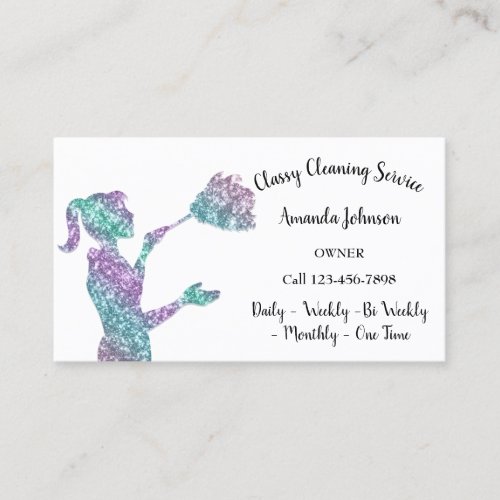Classy Cleaning Services Glitter Logo Maid Business Card