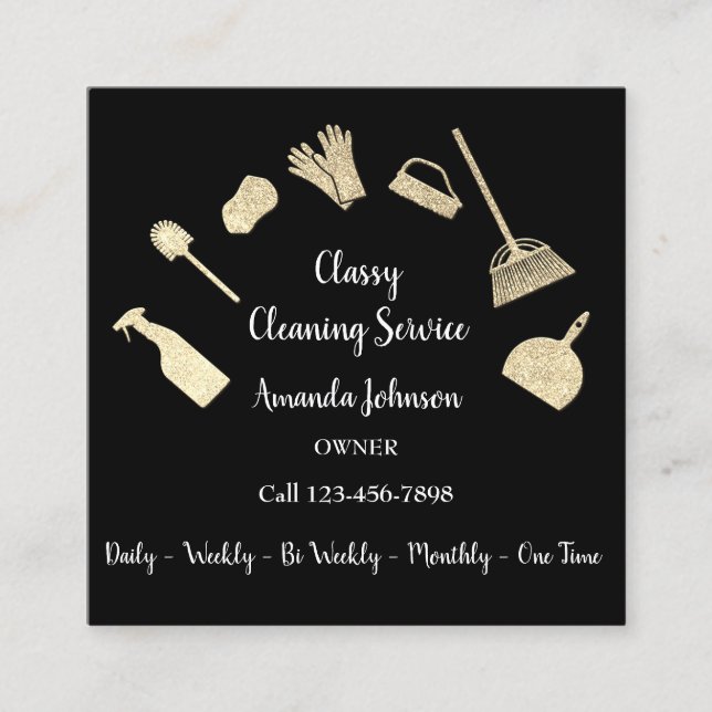 Classy Cleaning Services Gold Logo Maid Kraft Blac Square Business Card