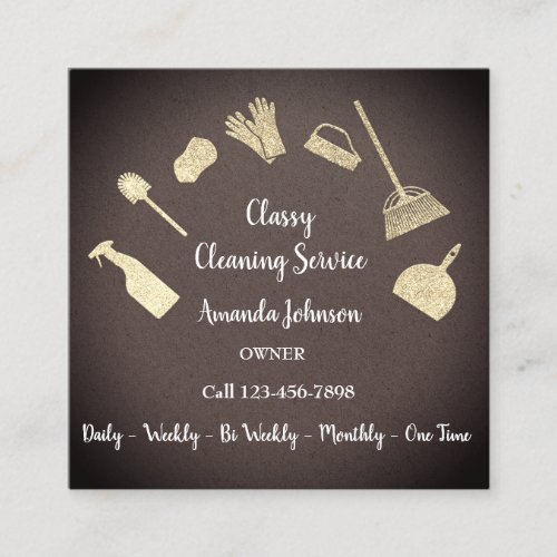 Classy Cleaning Services Gold Logo Maid Kraft Brow Square Business Card