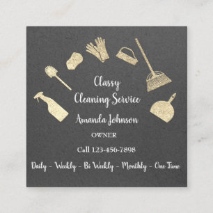 Classy Cleaning Services Gold Logo Maid Kraft Gray Square Business Card
