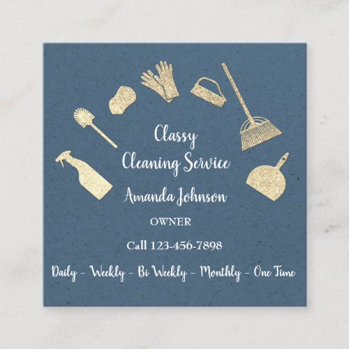 Classy Cleaning Services Gold Logo Maid Kraft Navy Square Business Card