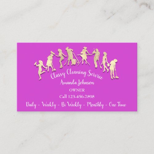 Classy Cleaning Services Gold Logo Maid Pink 3D Business Card