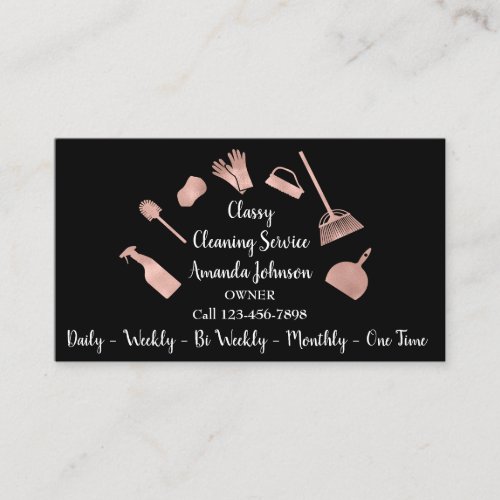 Classy Cleaning Services Gold Logo Maid Rose Glam Business Card