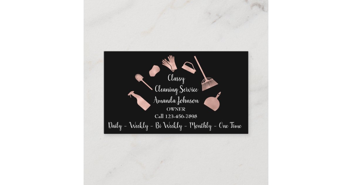 Classy Cleaning Services Gold Logo Maid Rose Glam Business Card