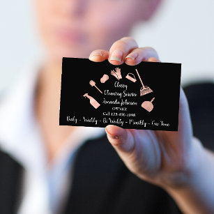 Classy Cleaning Services Gold Logo Maid Rose Glam Business Card