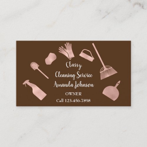 Classy Cleaning Services Gold Logo Maid Rose Skin Business Card
