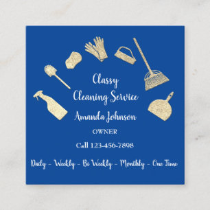 Classy Cleaning Services Gold Logo Maid Royal Blue Square Business Card