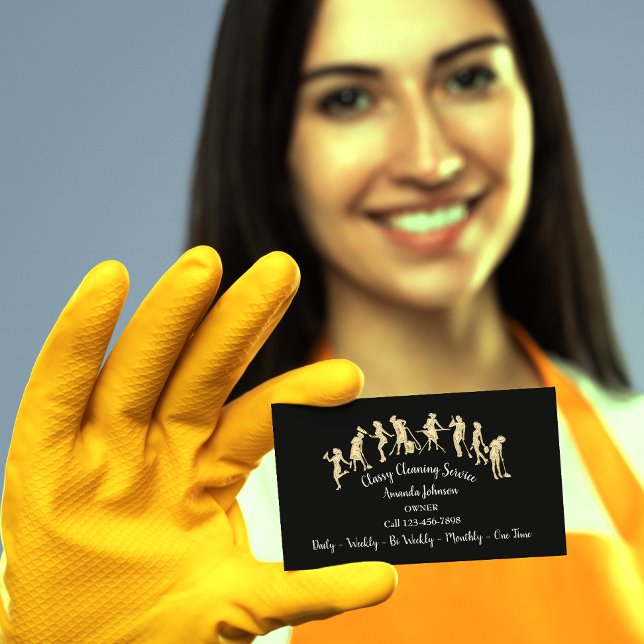 Classy Cleaning Services Gold Logo Maid Simply Business Card (Creator Uploaded)