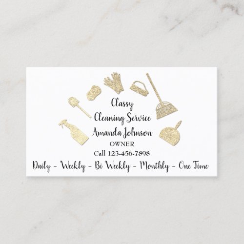 Classy Cleaning Services Gold Logo Maid White Business Card