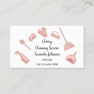 Classy Cleaning Services Gold Logo Maid White Rose Business Card