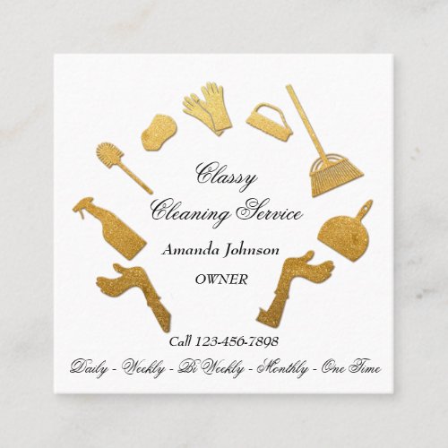 Classy Cleaning Services Golden Logo Maid House Square Business Card
