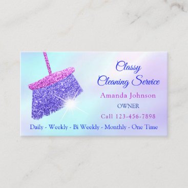 Classy Cleaning Services Holograph Blue Glitter Business Card