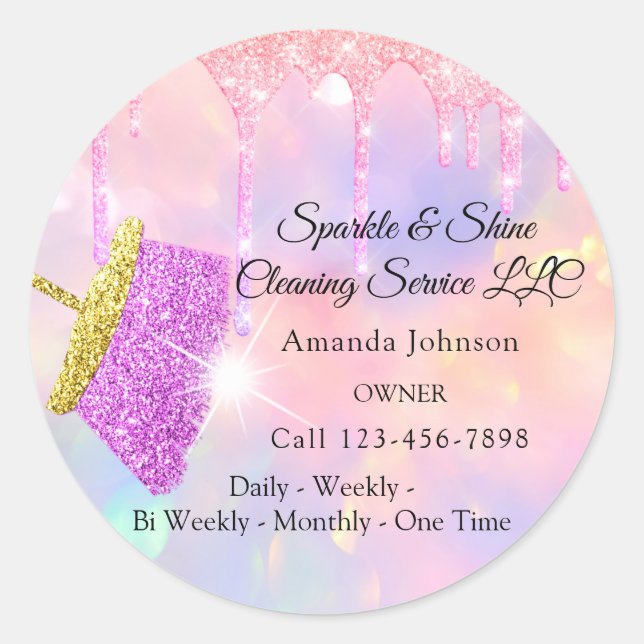 Classy Cleaning Services House Drips Holograph Classic Round Sticker (Front)