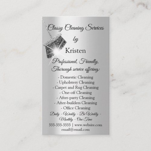 Classy Cleaning Services House Keeping QRCode Gray Business Card