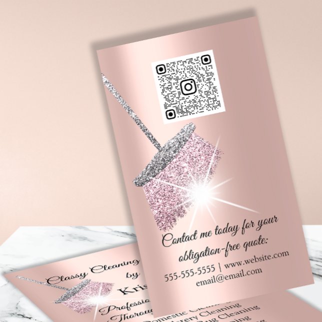 Classy Cleaning Services House Keeping QRCode Logo Business Card (Classy Cleaning Services House Keeping QRCode Logo Business Card)