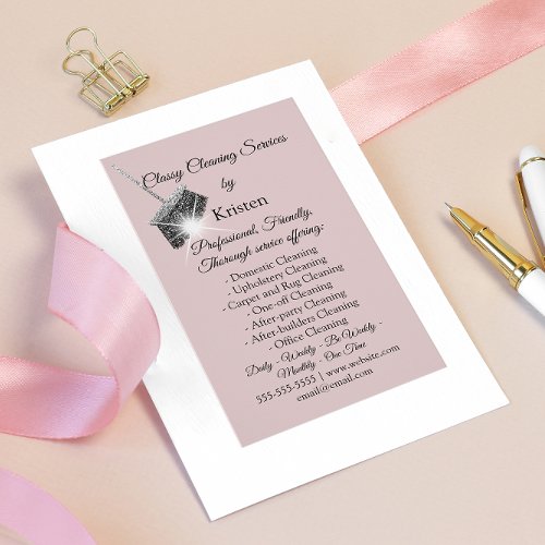Classy Cleaning Services House Keeping QRCode Pink Business Card