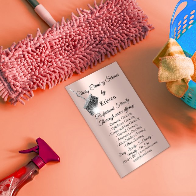 Classy Cleaning Services House Keeping Rose QRCode Business Card (Creator Uploaded)