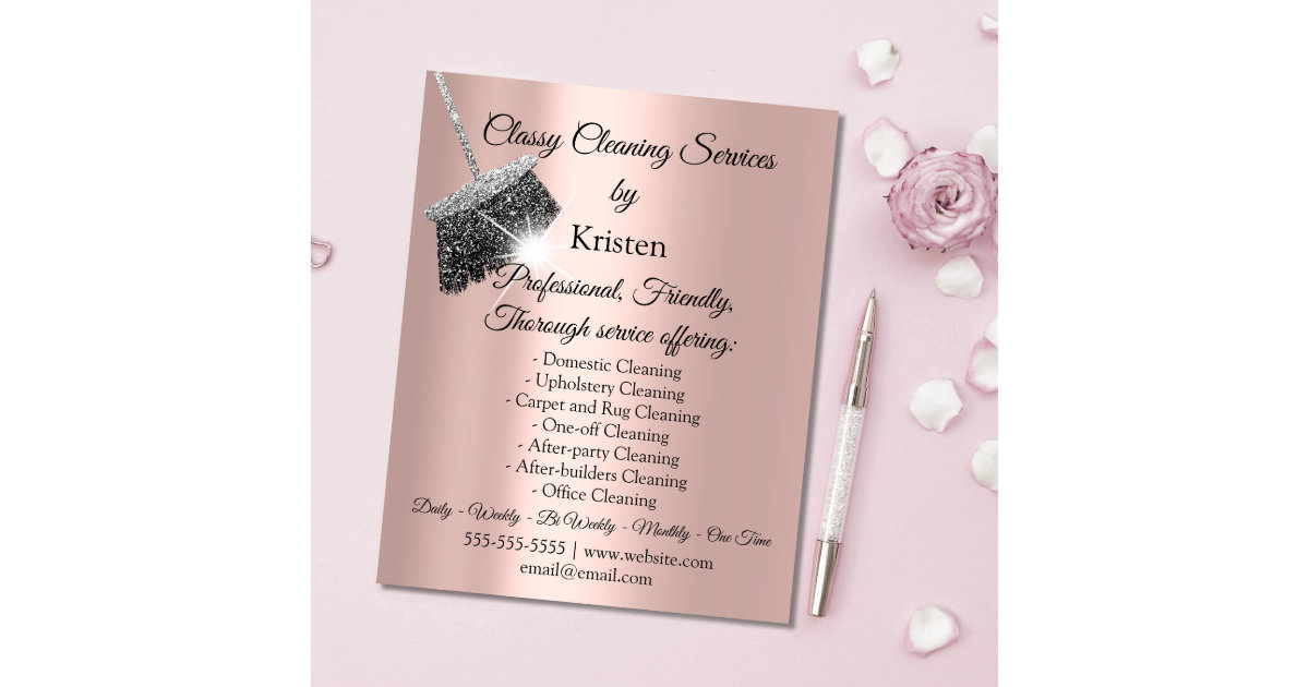 Classy Cleaning Services House Keeping Rose Silver Flyer | Zazzle
