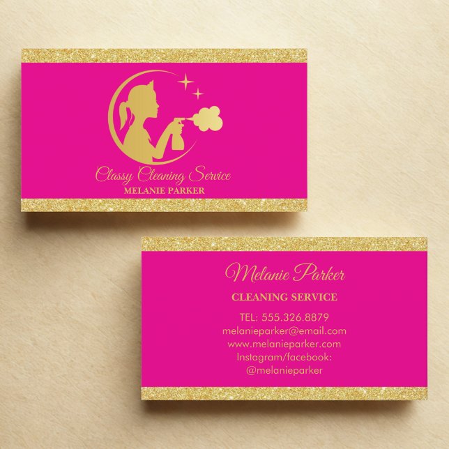 Classy Cleaning Services Logo Maid gold Business C Business Card (Creator Uploaded)