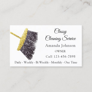 Classy Cleaning Services Maid Gold White Unique Business Card