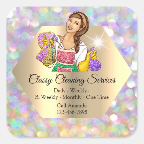 Classy Cleaning Services Maid Housekeeper Holograp Square Sticker