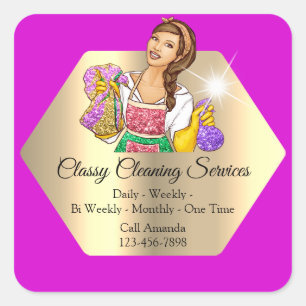 Classy Cleaning Services Maid Housekeeper Pink Square Sticker