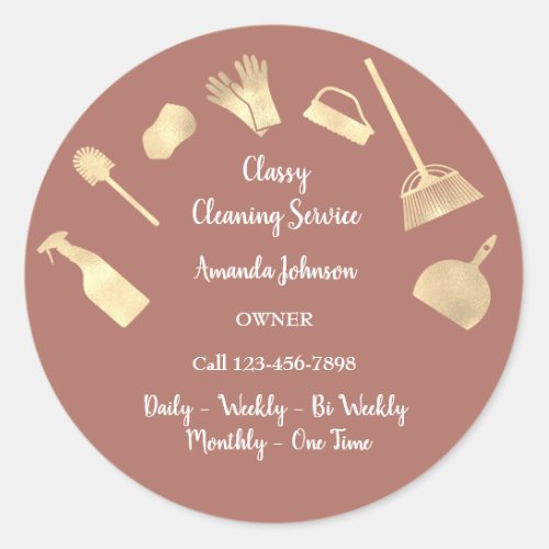 Classy Cleaning Services Office Maid Gold Brown Classic Round Sticker