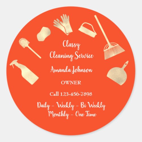 Classy Cleaning Services Office Maid Gold Home Classic Round Sticker