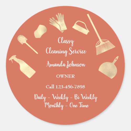 Classy Cleaning Services Office Maid Gold Home Lux Classic Round Sticker