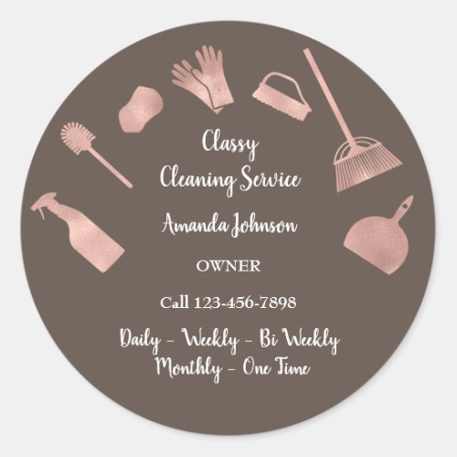 Classy Cleaning Services Office Maid Rose Brown Classic Round Sticker