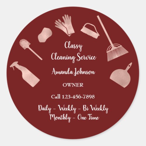 Classy Cleaning Services Office Maid Rose Burgundy Classic Round Sticker