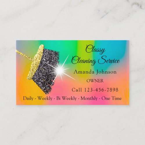 Classy Cleaning Services Ombre Pink Gold Glitter Business Card