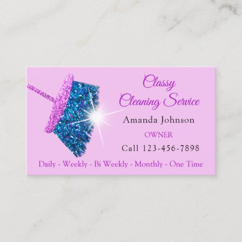 Classy Cleaning Services Pink Ocean Glitter Maid Business Card