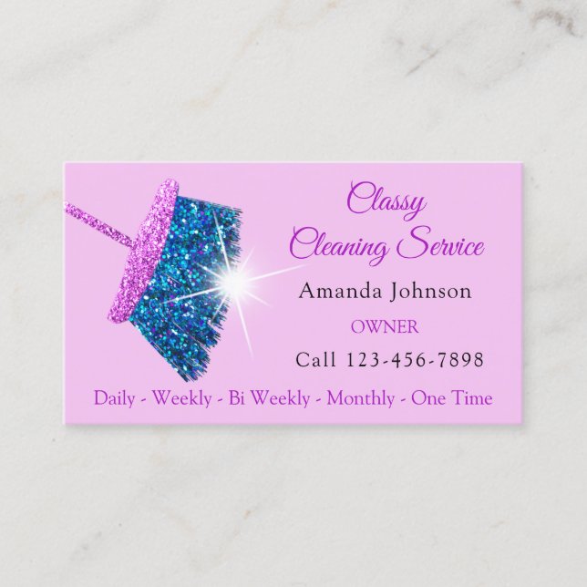 Classy Cleaning Services Pink Ocean Glitter Maid Business Card (Front)